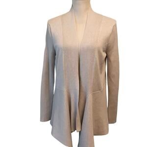 Isela Tan Cardigan with Ribbed Collar and Hem Size Medium